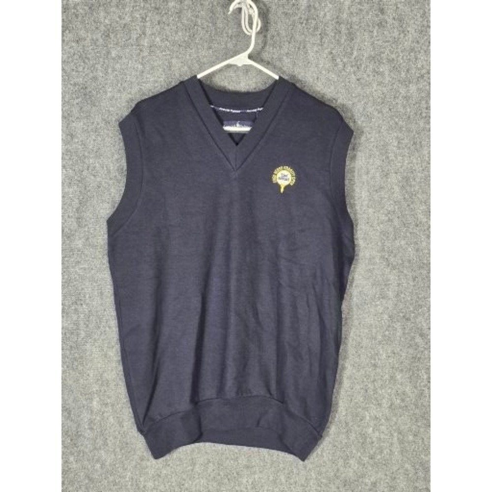 Arnold‎ Palmer Mens Navy Blue V Neck Golf Sweater Vest Fred Berry Charity Open L